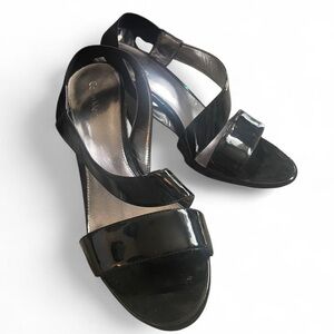 Calvin Klein • Classy Black Open Strap Glossy Pumps • SIZE - 7.5 • Like New